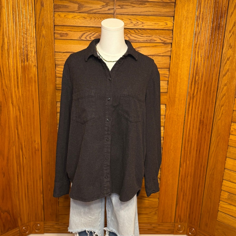 Madewell Flannel Button Down Shirt Dark Gray Charcoal Long Sleeve Size L